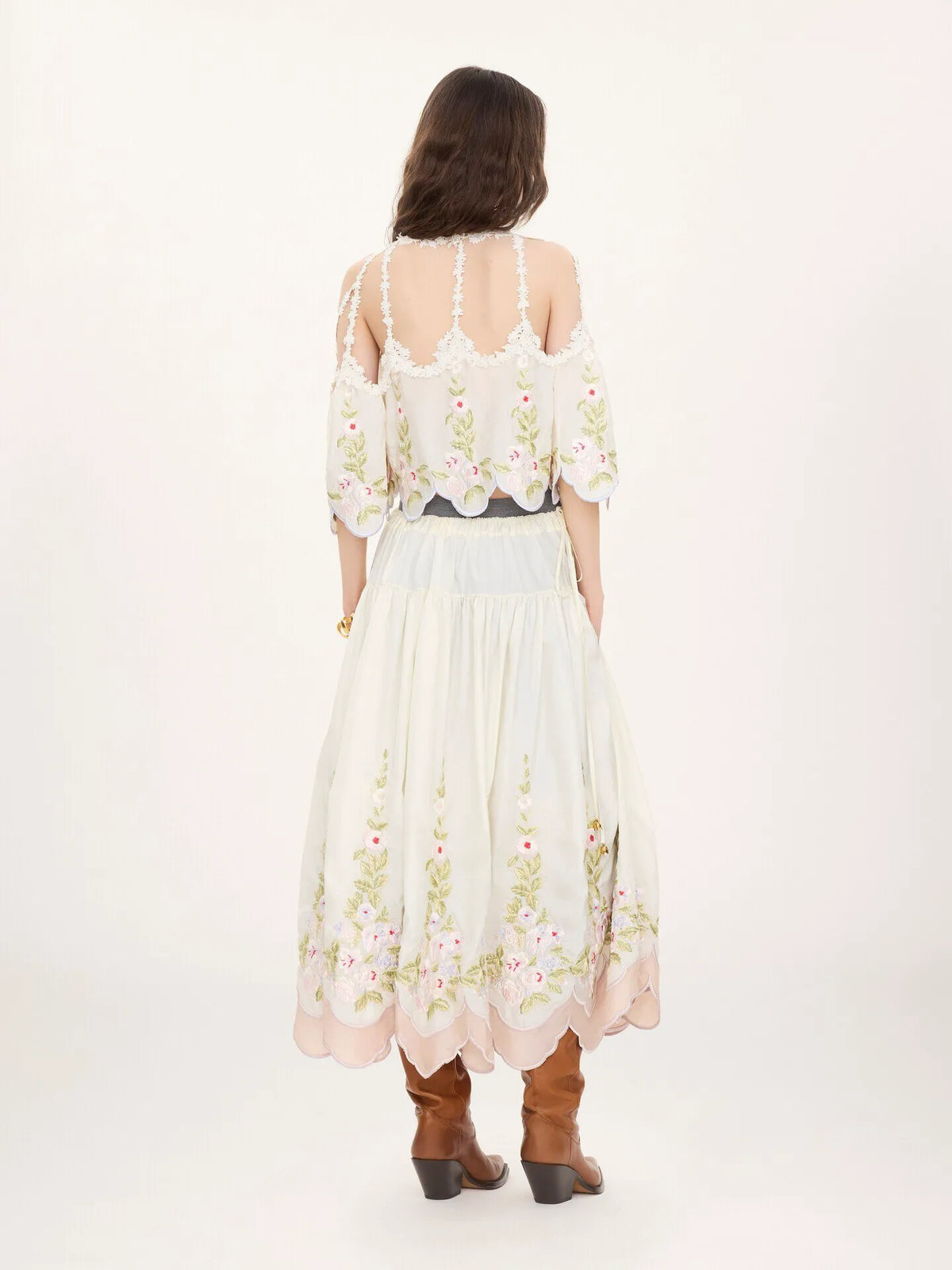 Gathered long skirt in technical taffeta