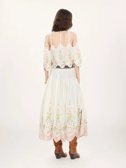 Gathered long skirt in technical taffeta