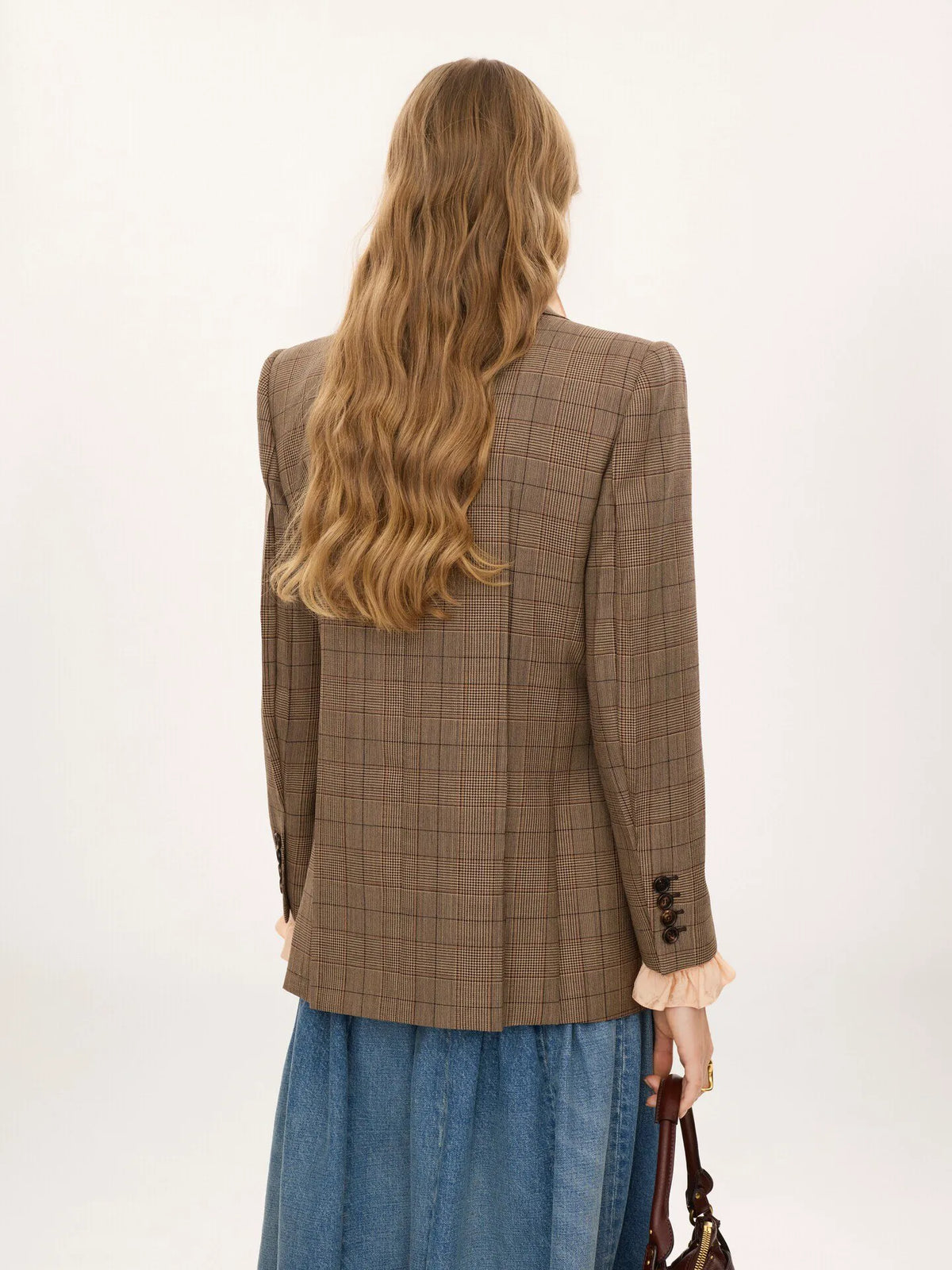 Double-breasted tailored jacket in check wool