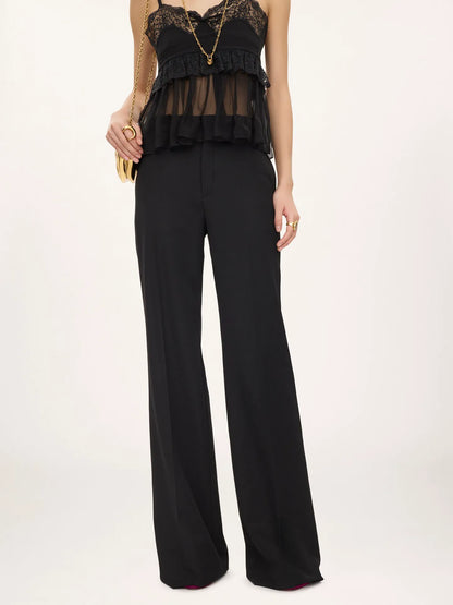 High-rise flared pants in wool grain de poudre