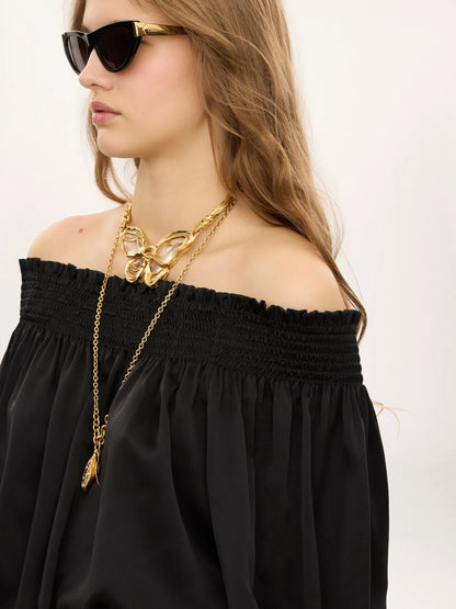 Off-the-shoulder top in washed silk satin