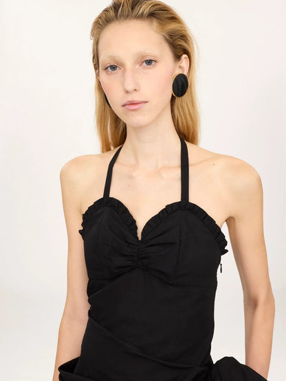 Wrapped halterneck dress in cotton poplin