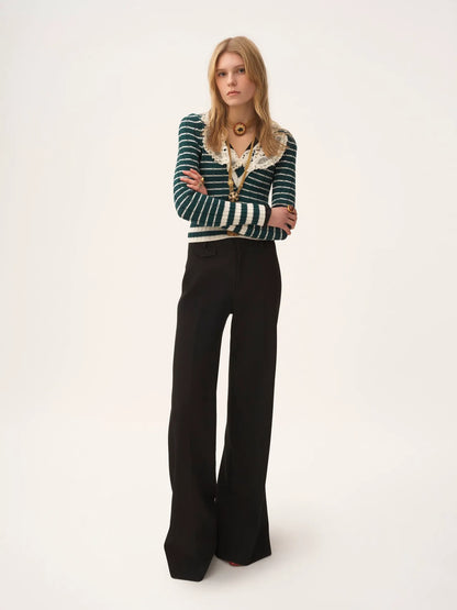 High-rise flared pants in wool grain de poudre