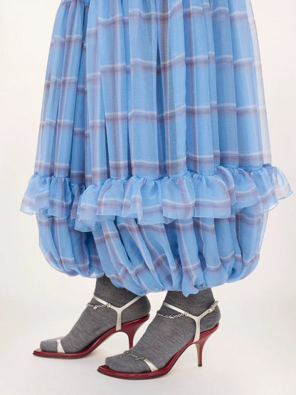 Fluid pleated pants in check silk mousseline