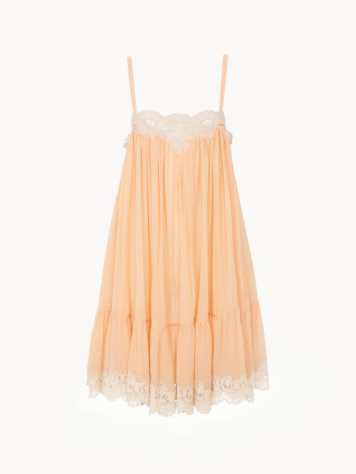Thin-strap mini dress in silk georgette & lace