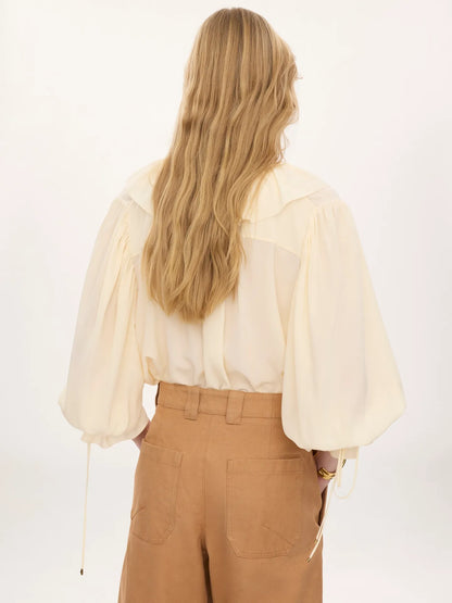 V-neck ruffle top in crêpe de chine