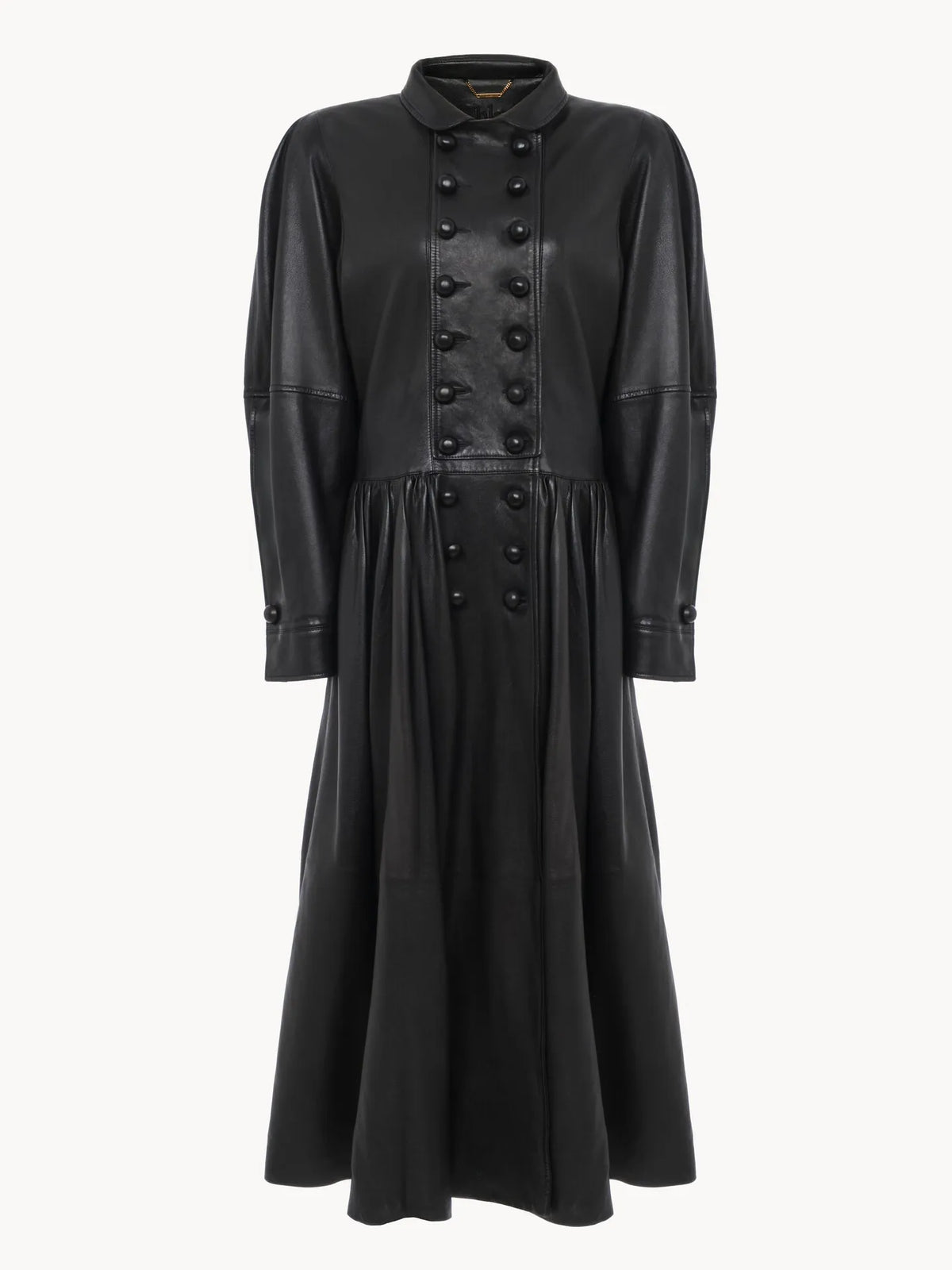Oversized long riding coat in leather
