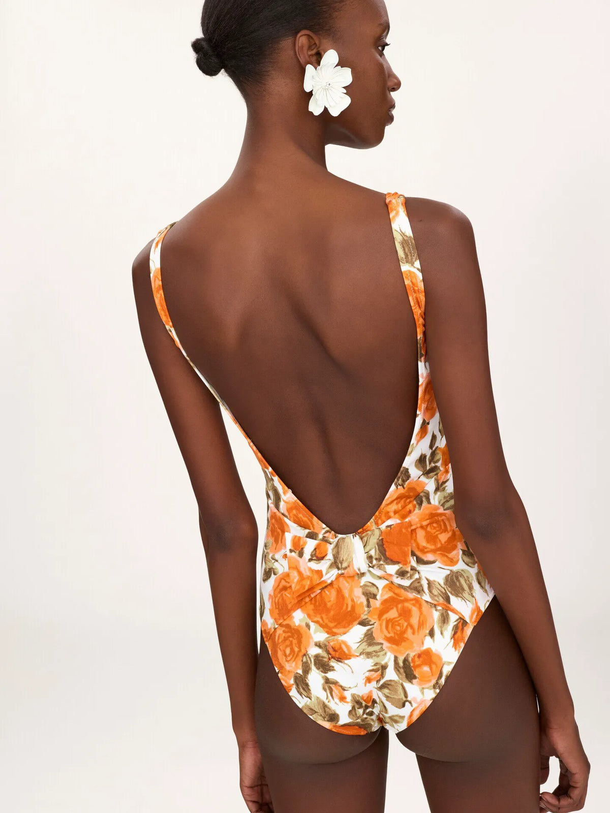 Rose-print one-piece swimsuit