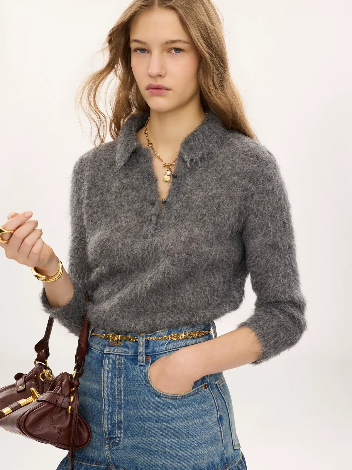 Polo sweater in an alpaca wool-blend knit