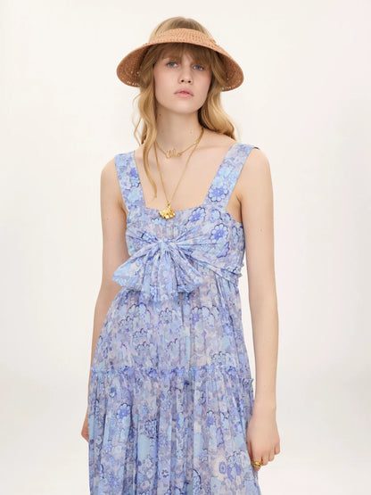 Tiered long dress in cotton voile