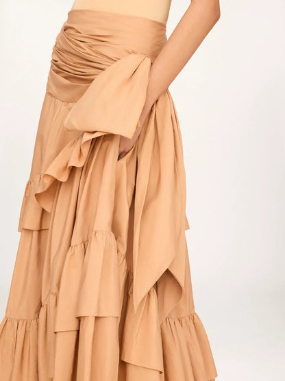 Ruffled long skirt in cotton poplin