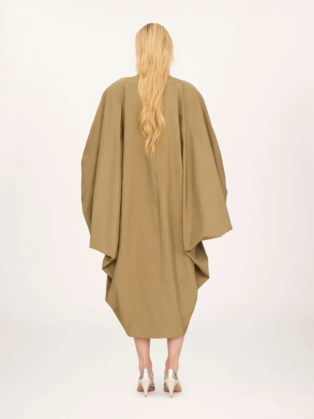 High-neck oversized cape coat in cotton poplin
