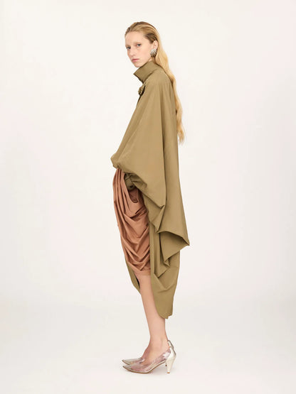 High-neck oversized cape coat in cotton poplin
