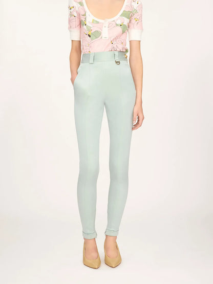 High-rise fitted pants in bonded stretch jersey