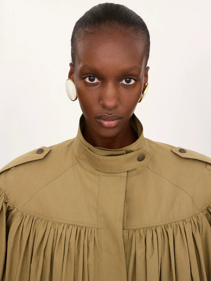 High-neck short trench coat in cotton poplin