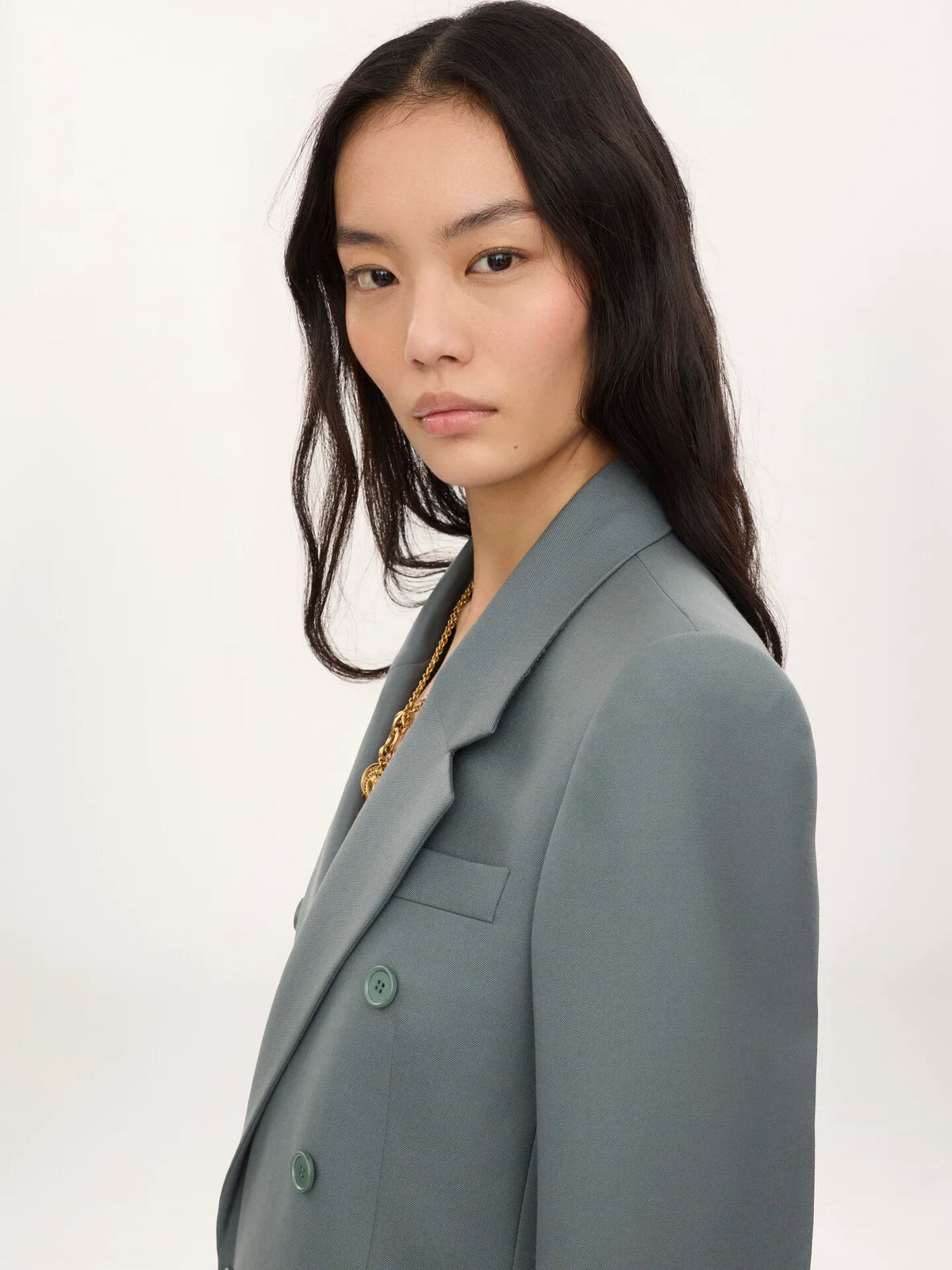 Double-breasted tailored jacket in wool gabardine