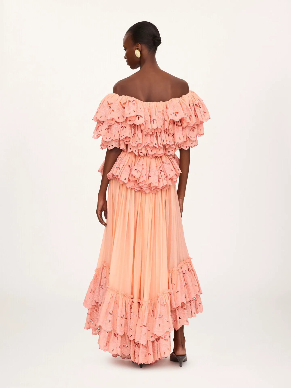 Ruffled long dress in cotton voile