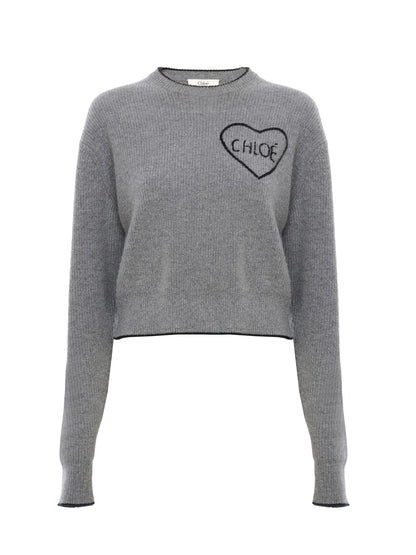 Cropped fitted logo sweater in a wool knit