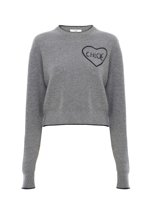 Cropped fitted logo sweater in a wool knit