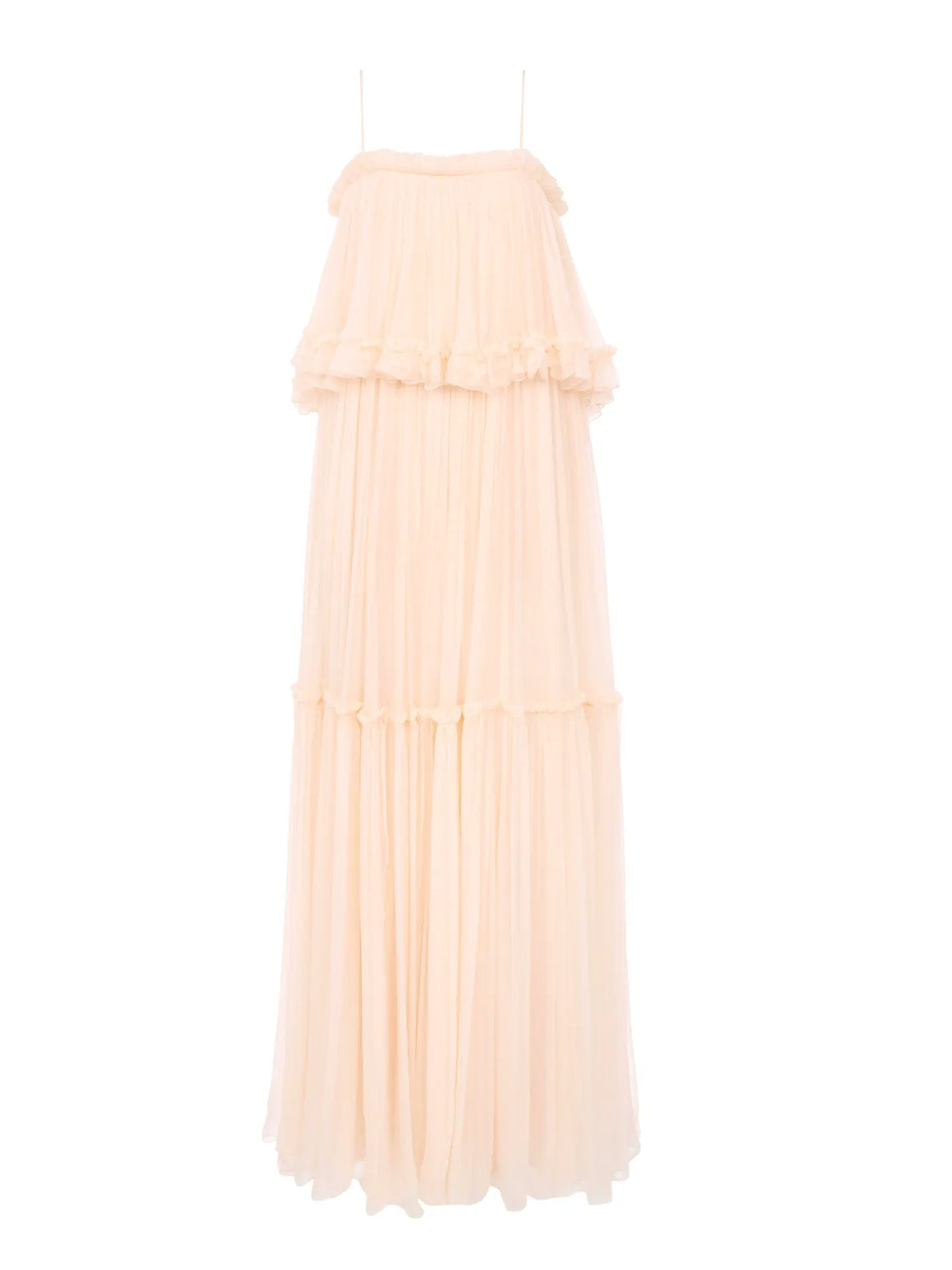 Thin-strap long dress in silk mousseline