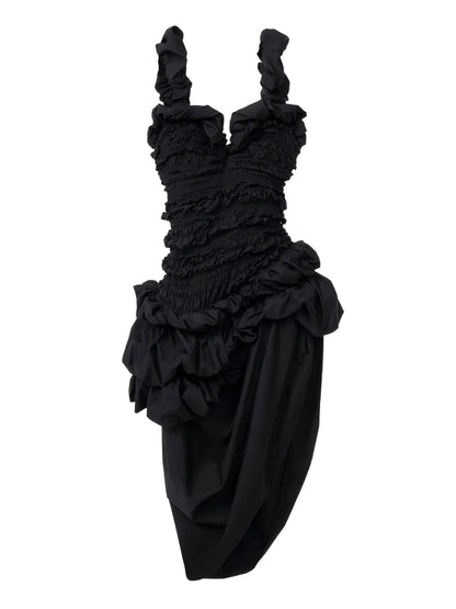 Ruched bustier midi dress in cotton poplin