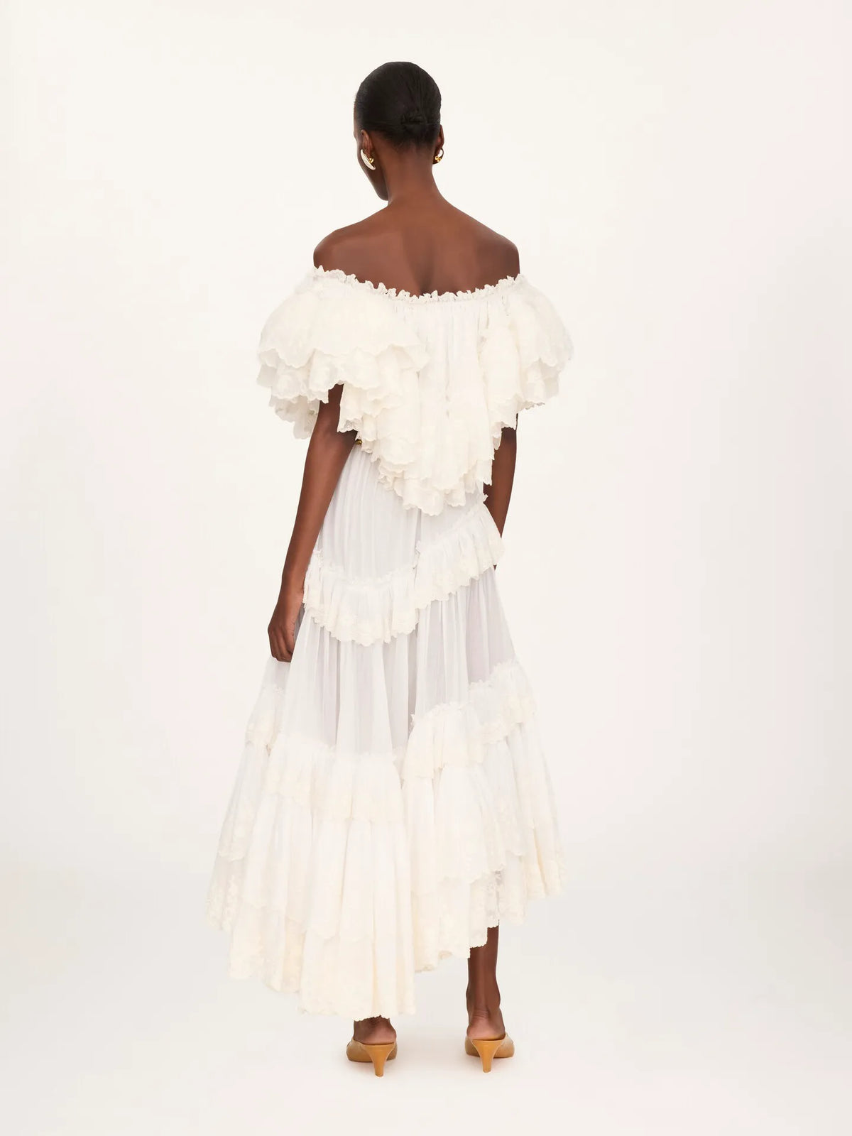 Long ruffled dress in cotton voile