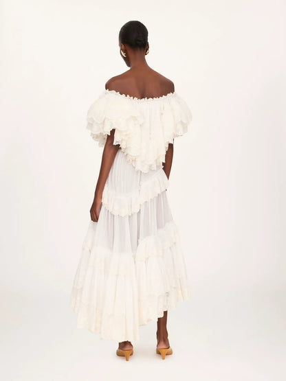 Long ruffled dress in cotton voile