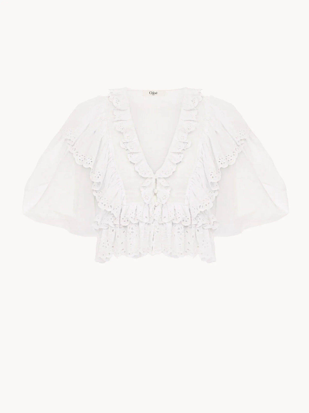 Cropped V-neck ruffle top in cotton voile