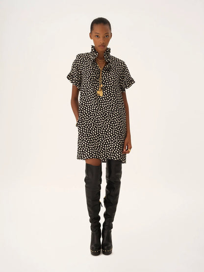 Short-sleeve mini dress in silk jacquard