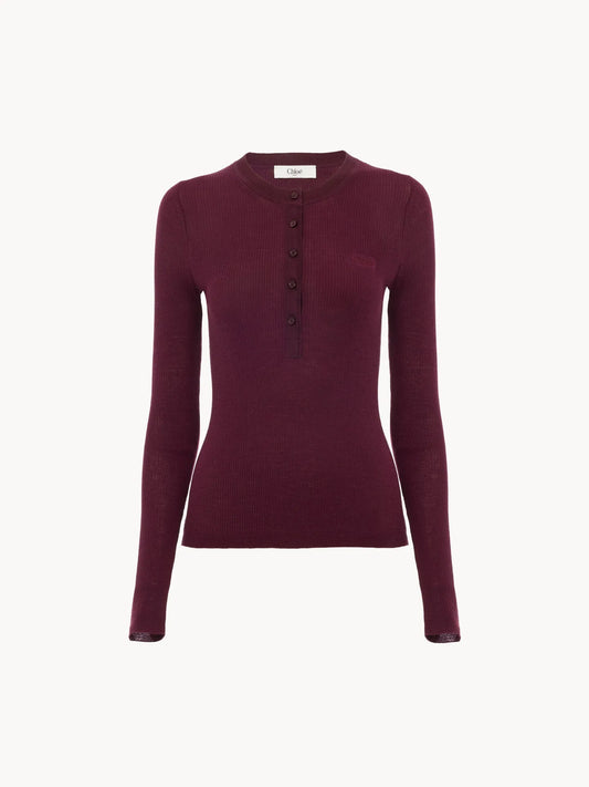 Henley shirt in superfine wool knit