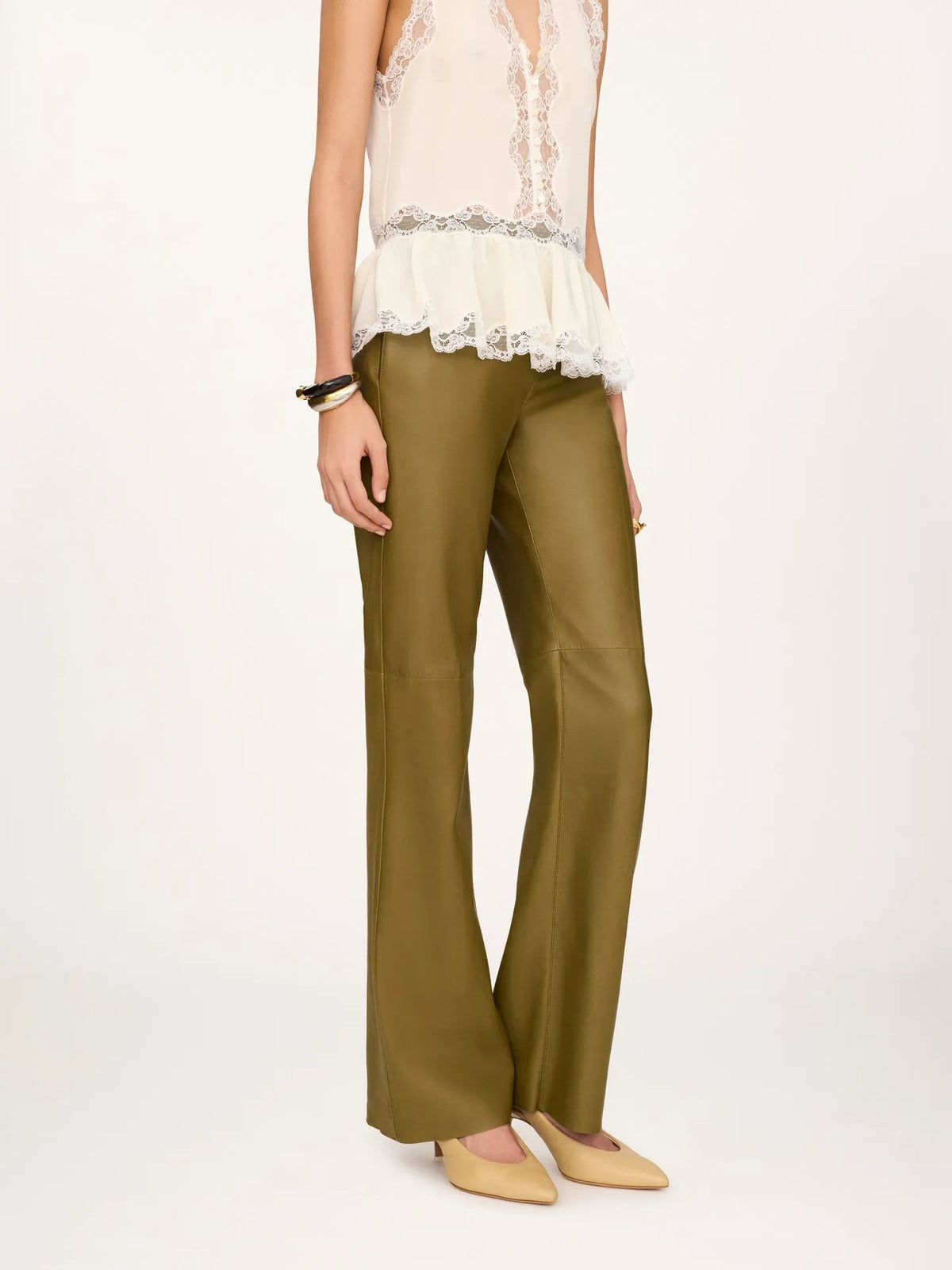 Straight pants in leather