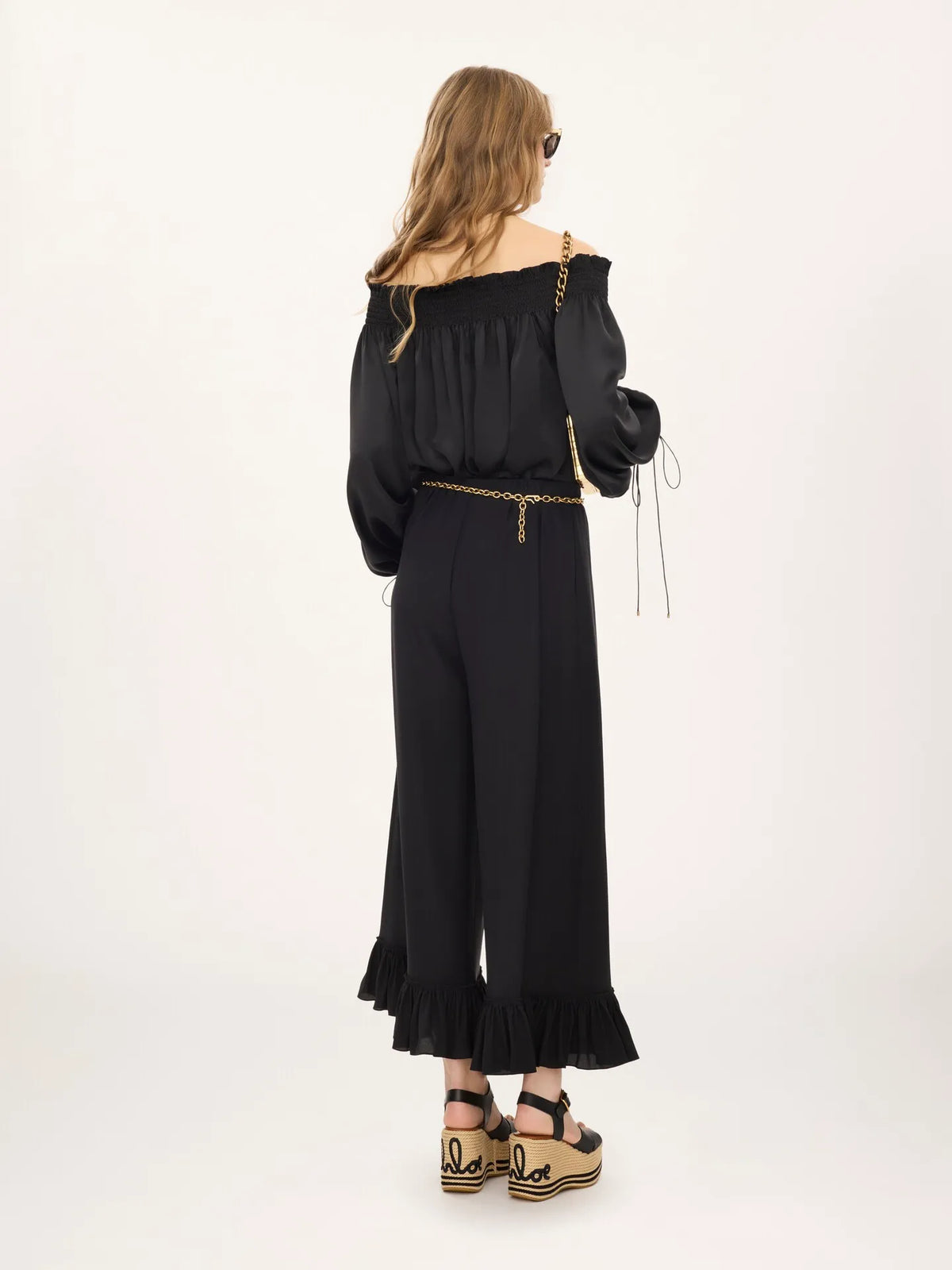 Cropped fluid pants in crêpe de chine