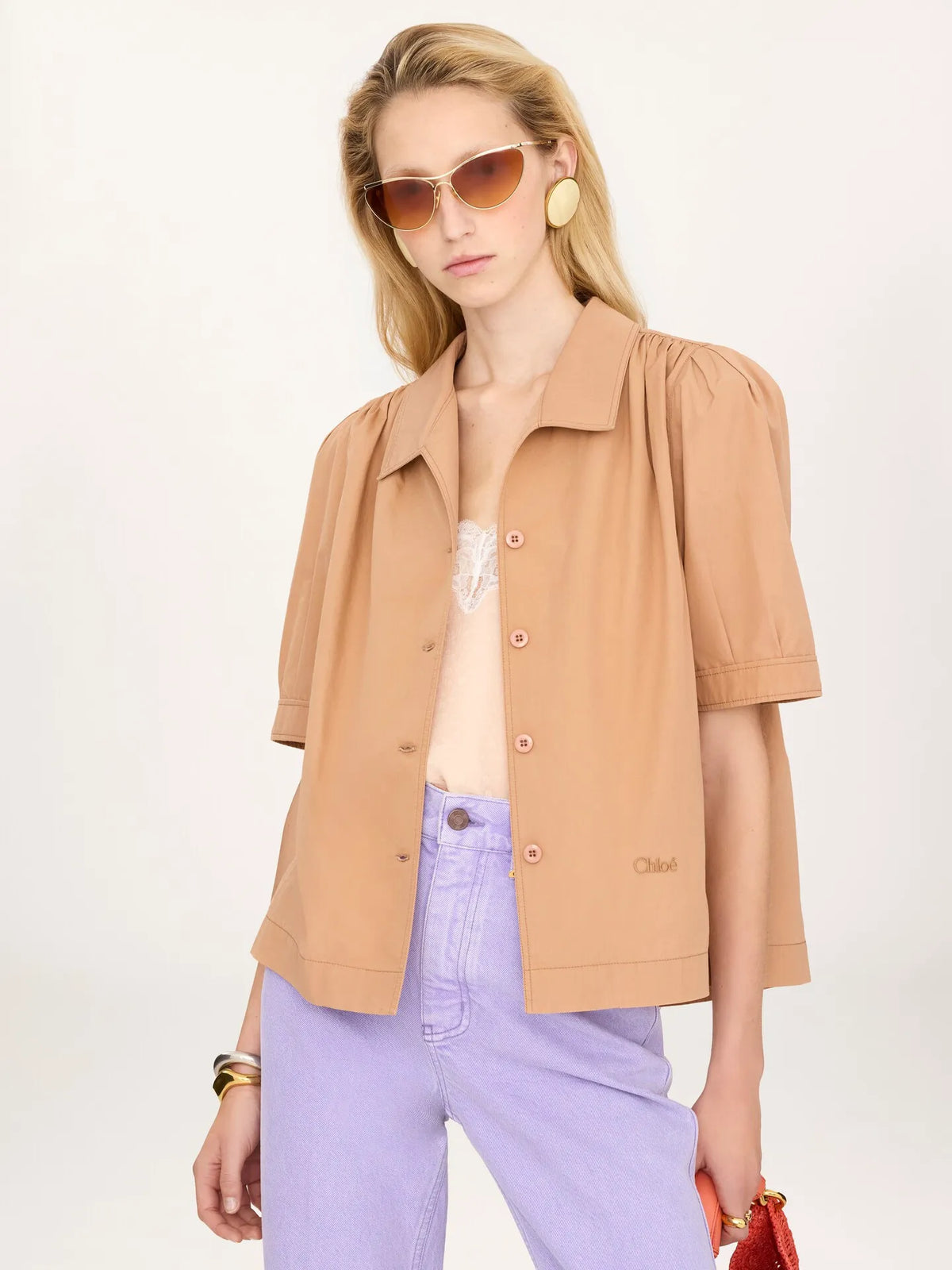 Short-sleeve shirt in cotton poplin