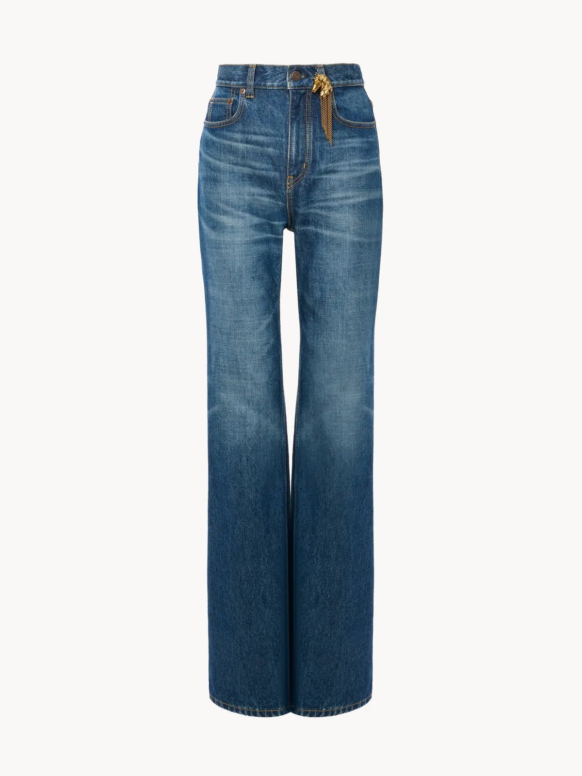 High-rise straight jeans in denim