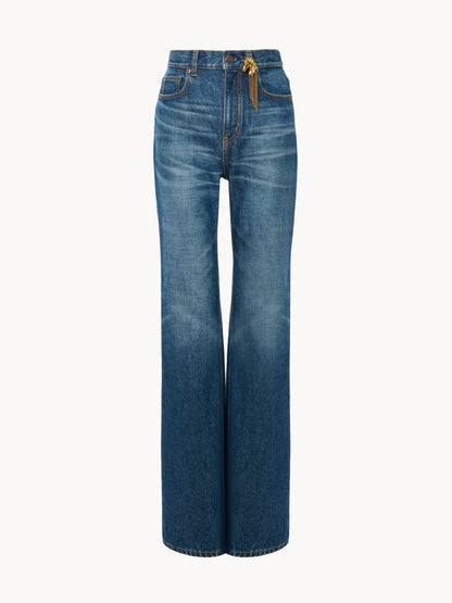High-rise straight jeans in denim