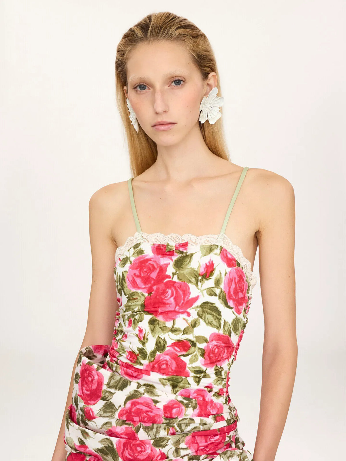 Rose-print ruched bodysuit