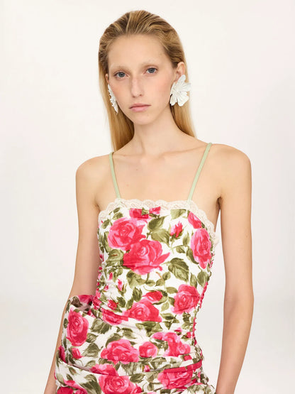 Rose-print ruched bodysuit
