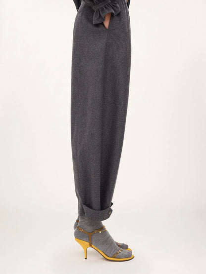 High-rise barrel pants in wool & cashmere flannel