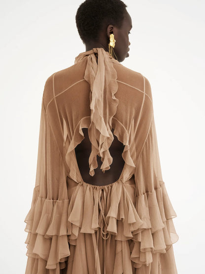 Mini ruffled dress in silk mousseline