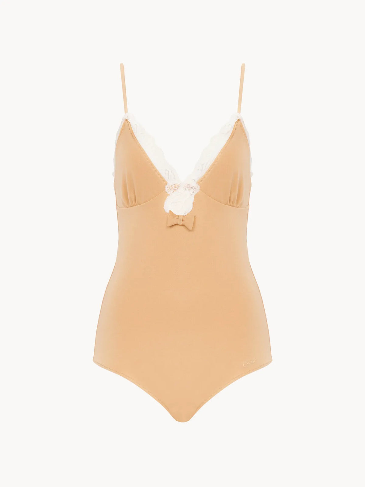Lace-trimmed ruched bodysuit