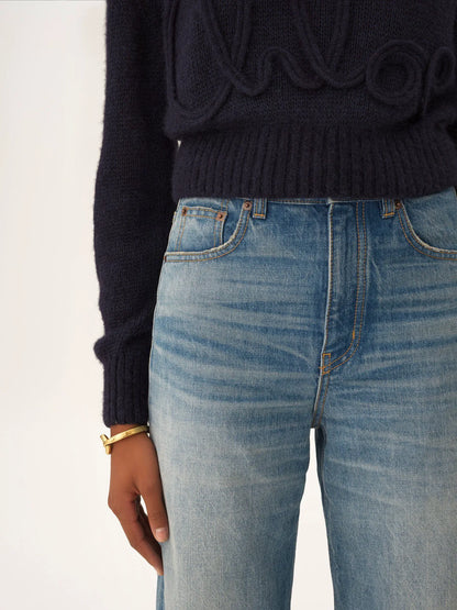 High-rise cropped jeans in denim