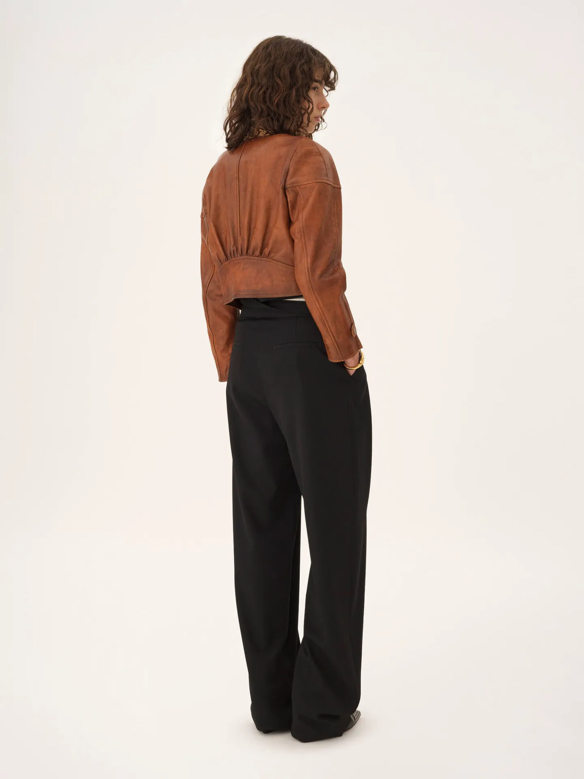 Cropped scoop-neck jacket in leather