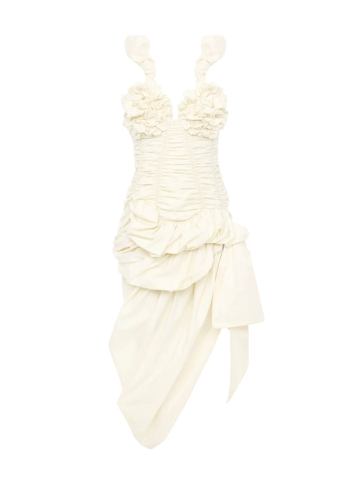 Ruched bustier midi dress in cotton poplin