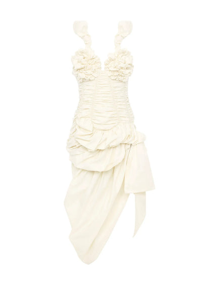 Ruched bustier midi dress in cotton poplin