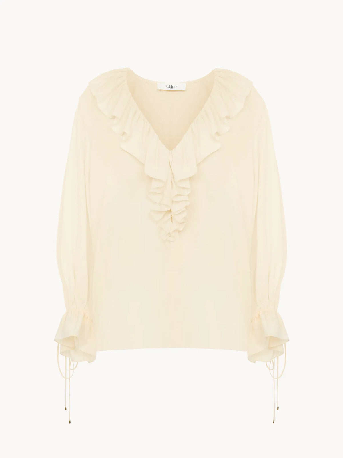 V-neck ruffle top in crêpe de chine