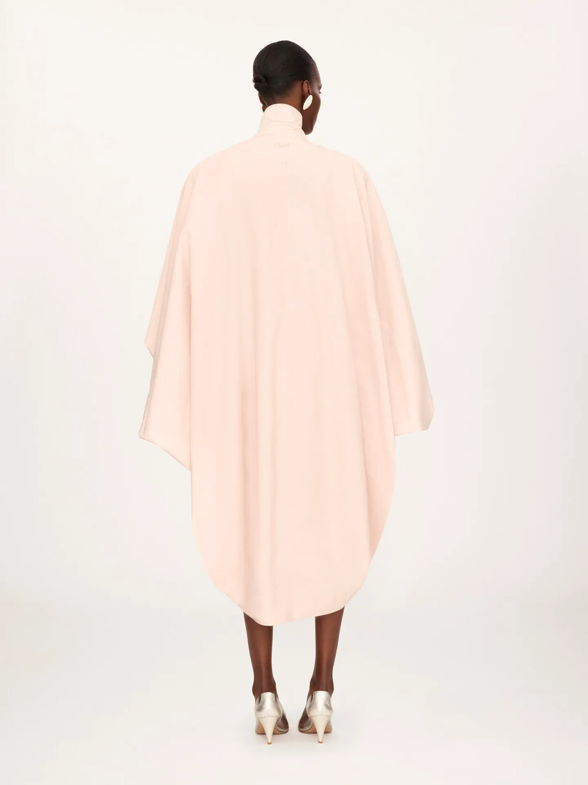High-neck oversized cape coat in cotton poplin