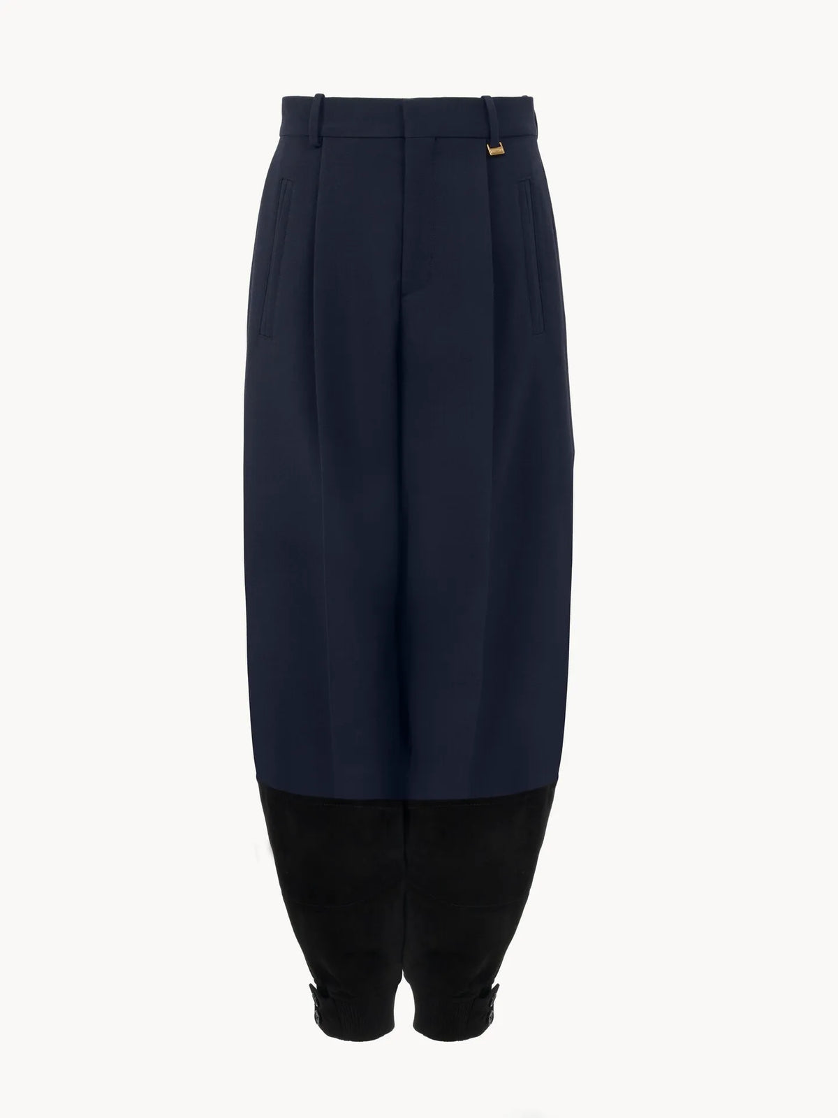 High-rise barrel pants in wool crêpe & suede leather