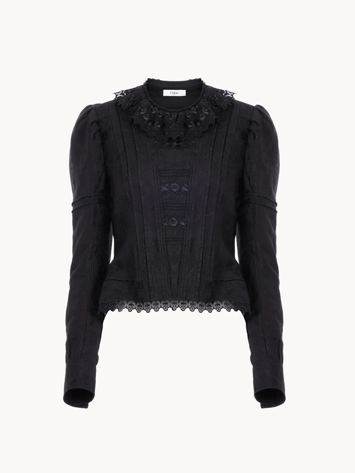 Fitted jacket in silk-blend jacquard & lace
