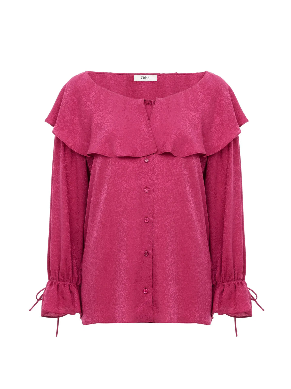 Round-neck ruffle blouse in silk jacquard