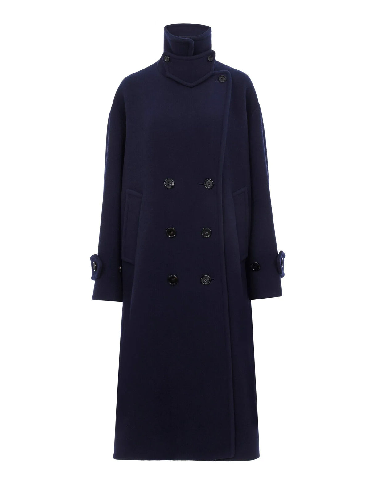 Double-breasted oversized long coat in wool